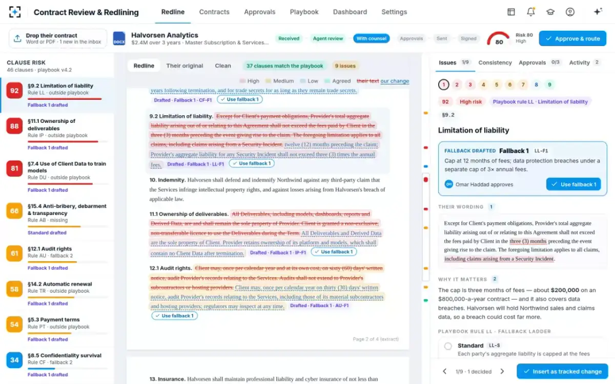 Contract Review & Redlining — The risk-scored redline