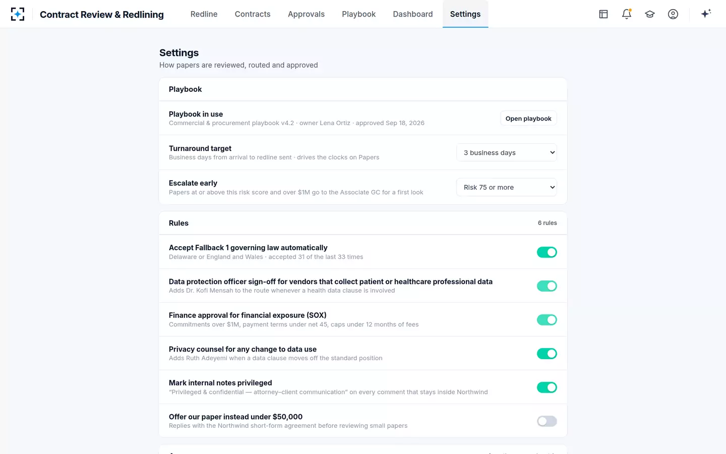 Contract Review & Redlining — Your rules