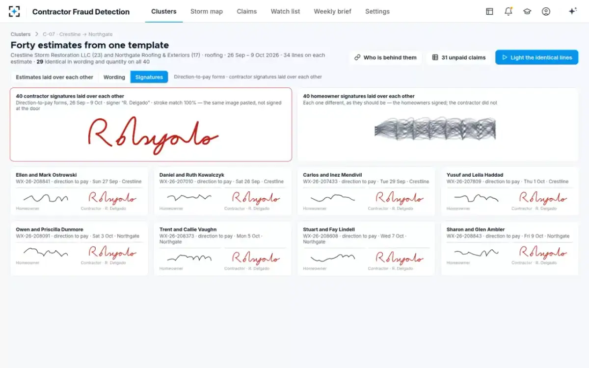 Contractor Fraud Detection — Signatures laid over each other