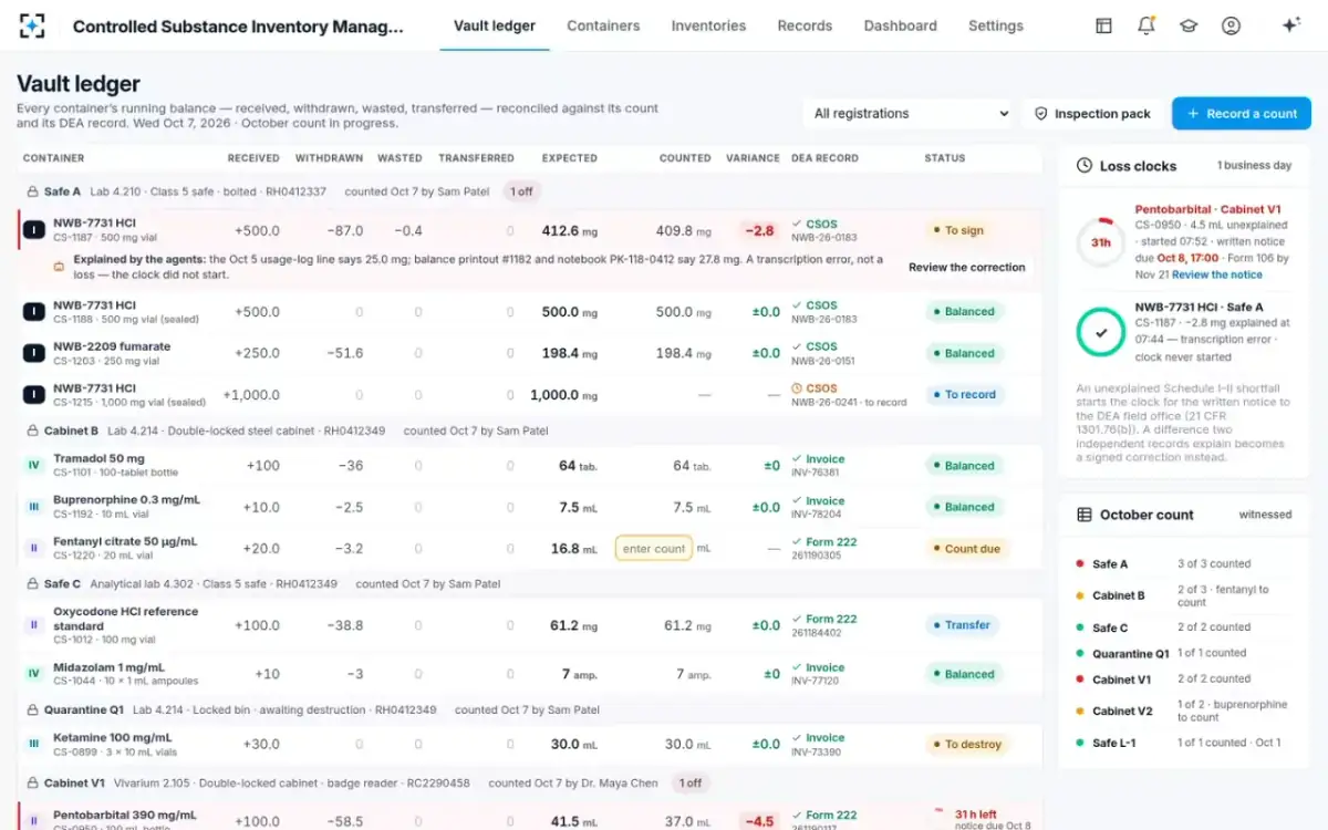 Controlled Substance Inventory Management — The vault ledger