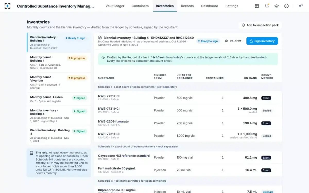 Controlled Substance Inventory Management — Inventories