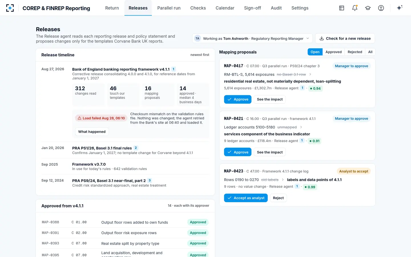 COREP & FINREP Reporting — Releases and mapping proposals