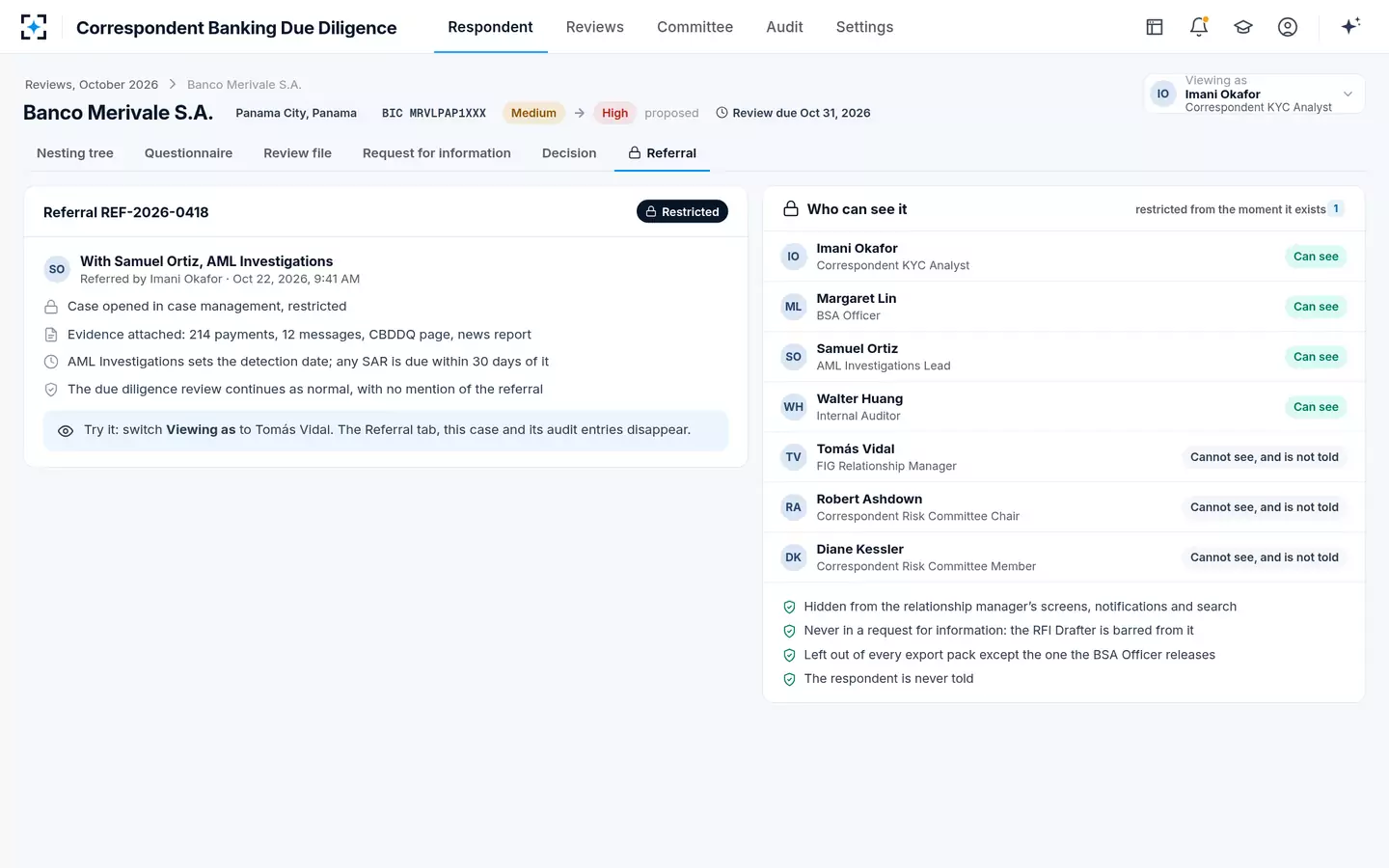 Correspondent Banking Due Diligence — A restricted referral