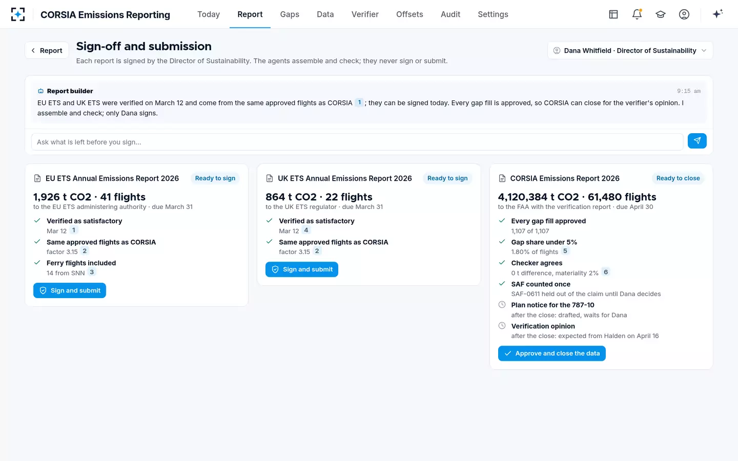 CORSIA Emissions Reporting — Sign-off and submission