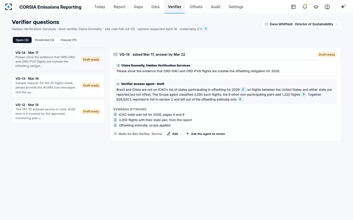 CORSIA Emissions Reporting — Verifier questions