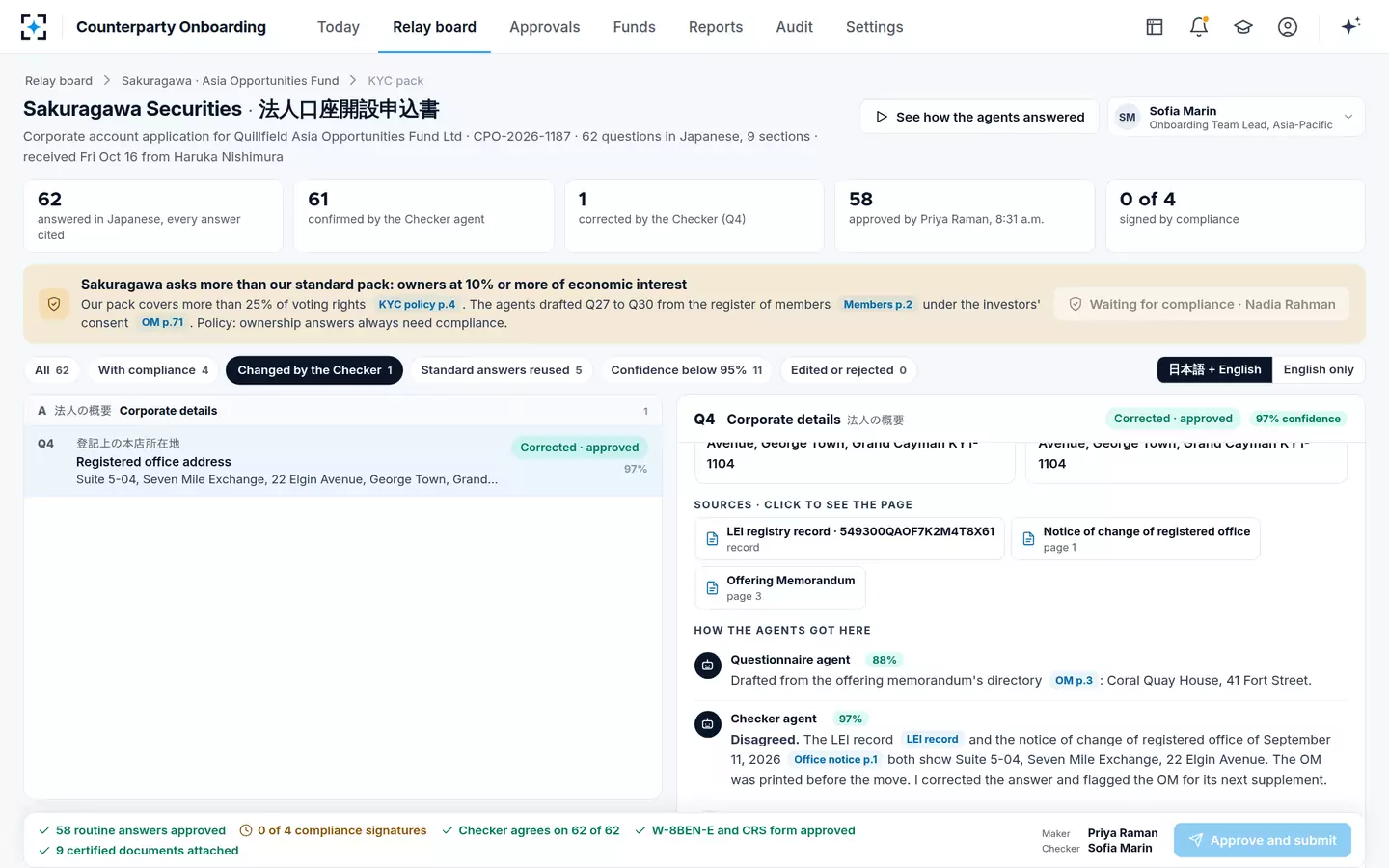 Counterparty Onboarding — A corrected answer, both sources shown