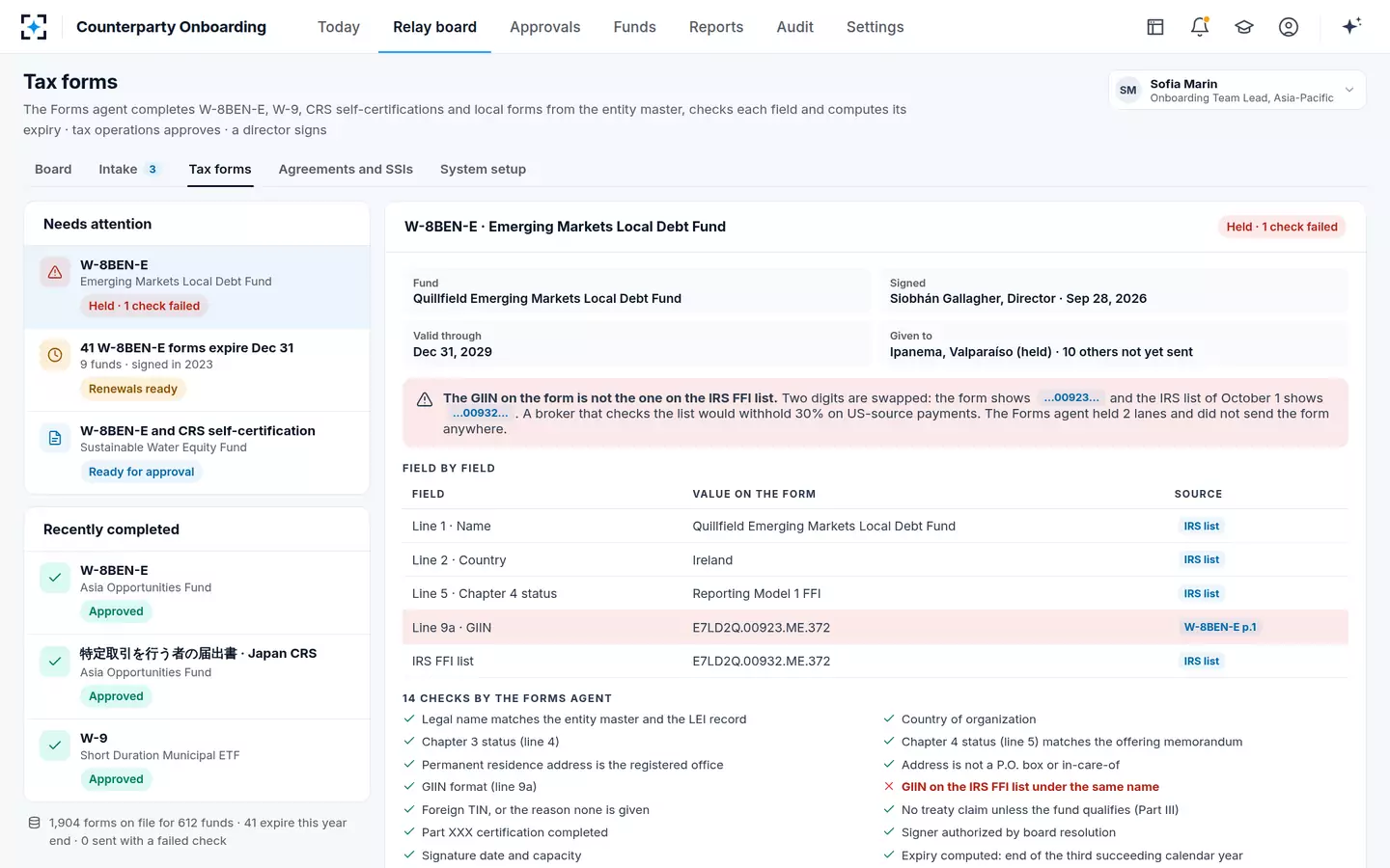 Counterparty Onboarding — W-8BEN-E and CRS forms