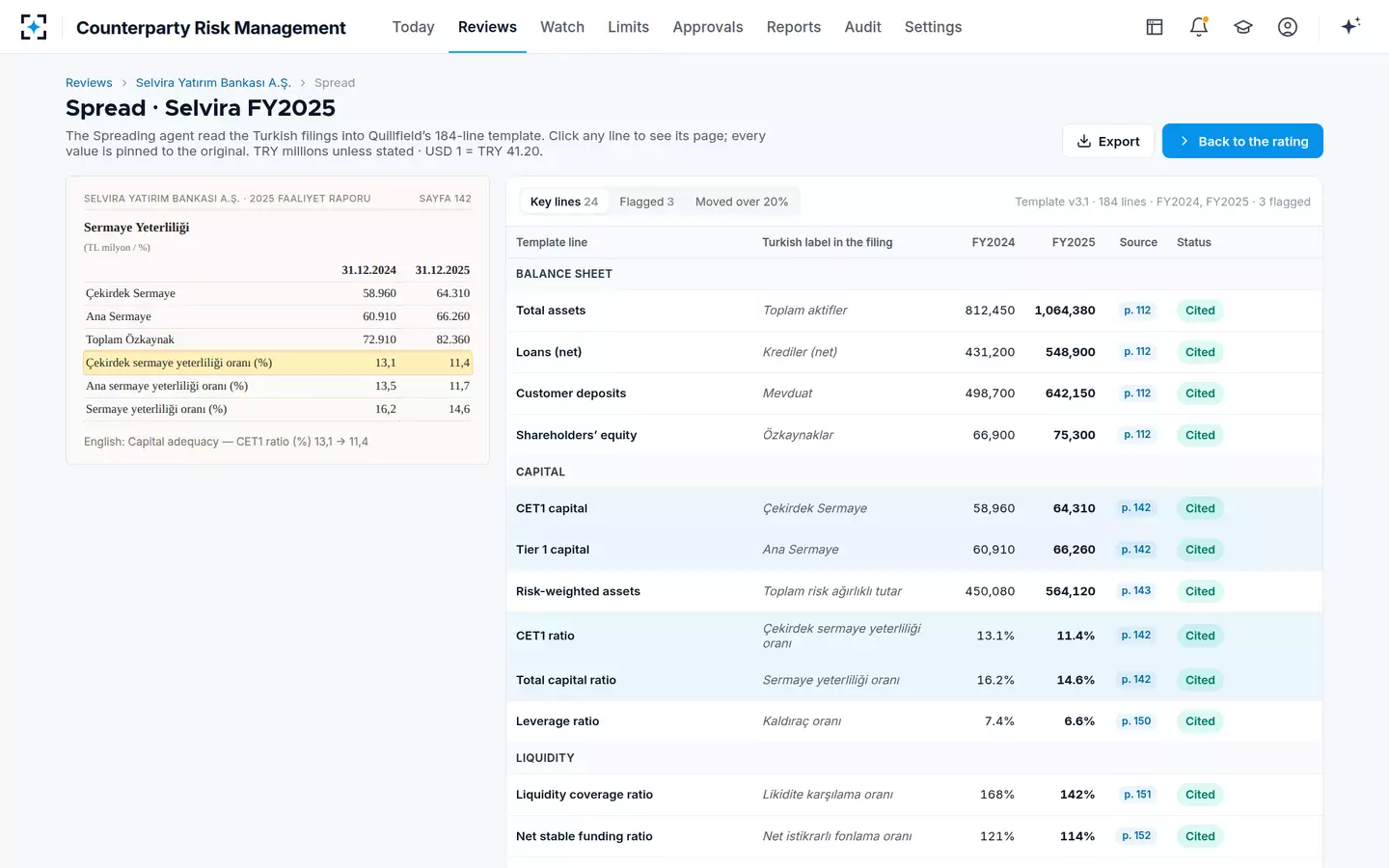 Counterparty Risk Management — Bank financial spreading