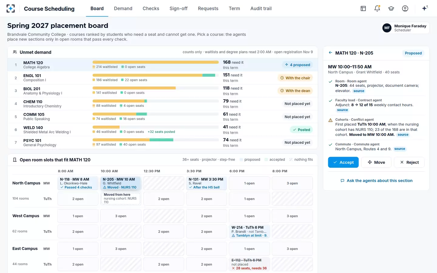 Course Scheduling — Cohorts kept apart: a section moved off a required class