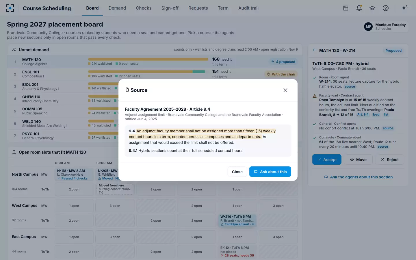 Course Scheduling — Click any citation to read the source passage