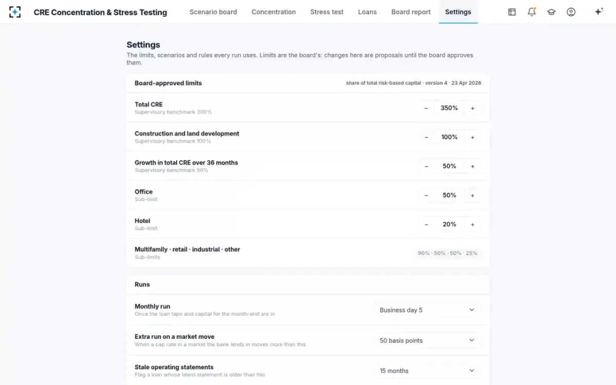 CRE Concentration & Stress Testing — Settings