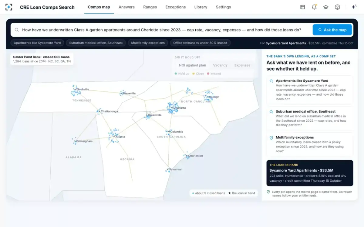 CRE Loan Comps Search — The comps map
