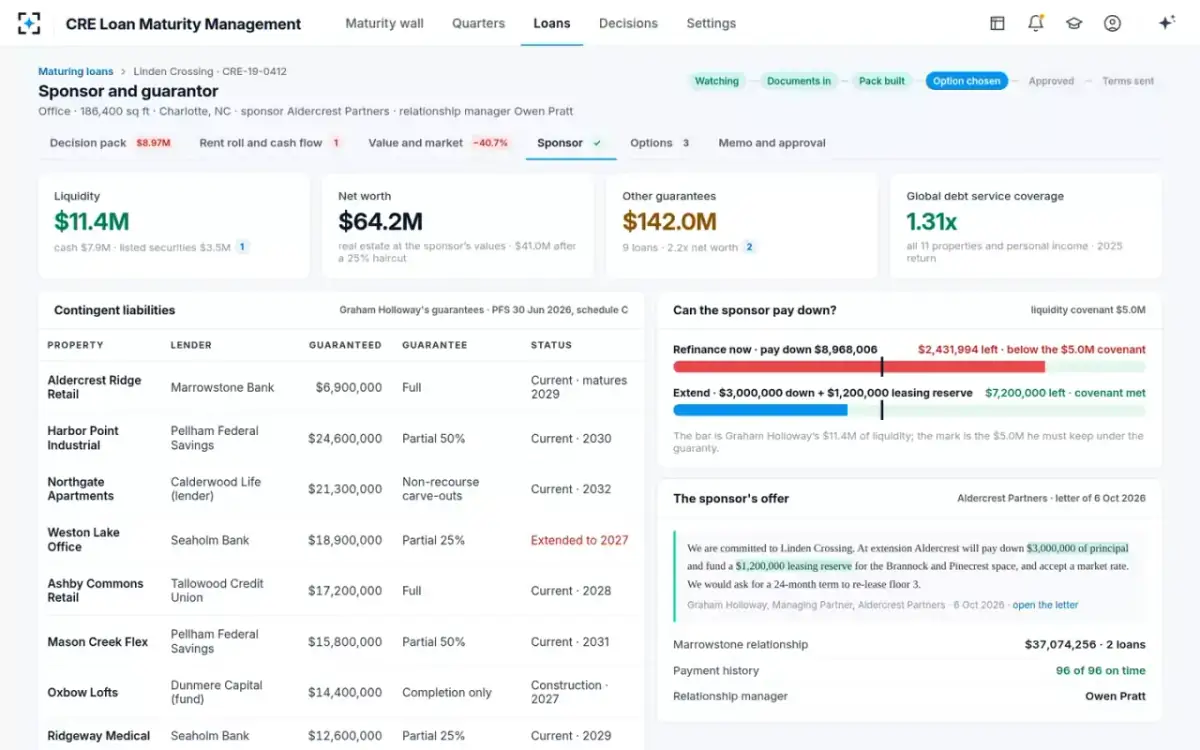 CRE Loan Maturity Management — Sponsor and guarantor