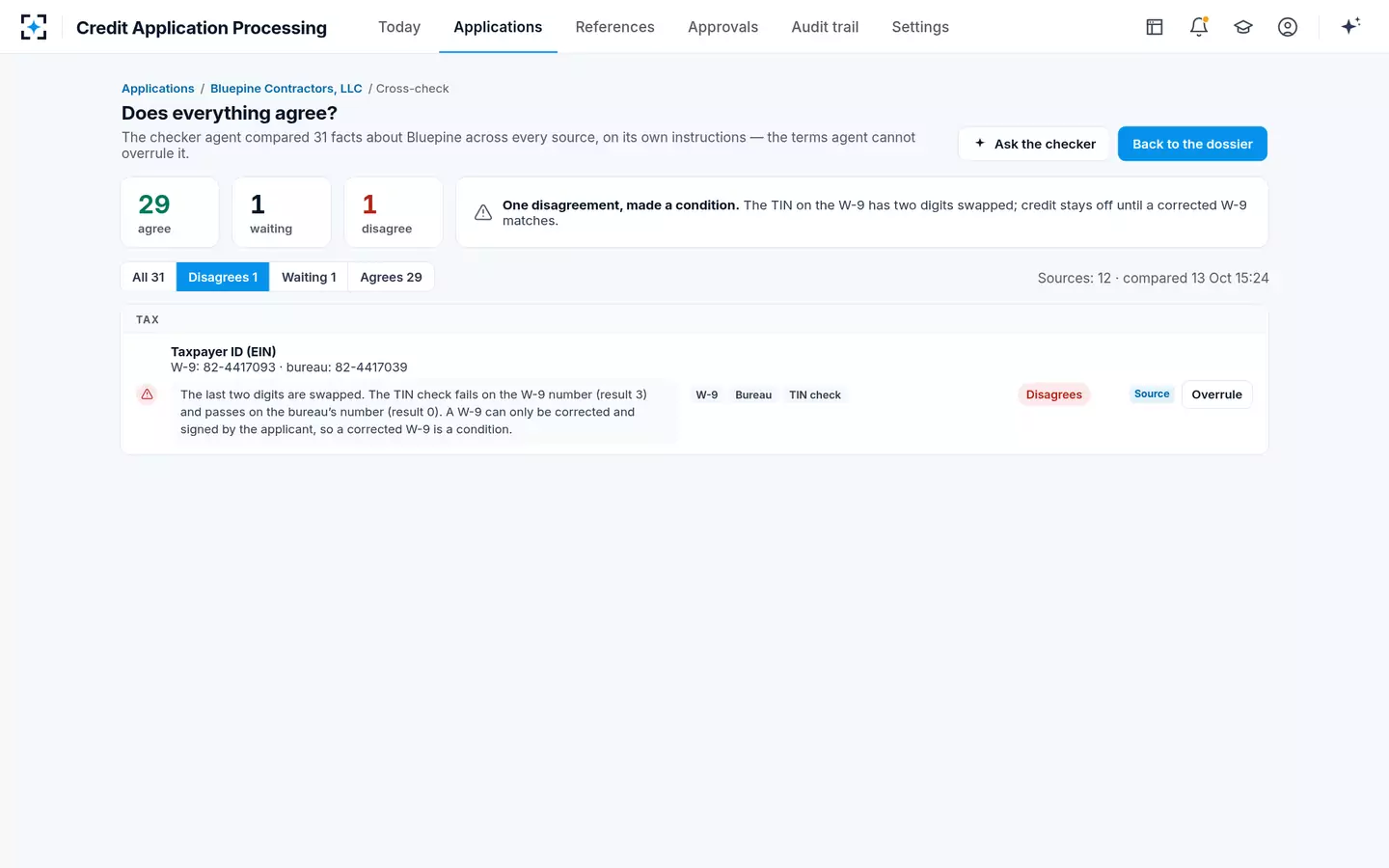 Credit Application Processing — Does everything agree?
