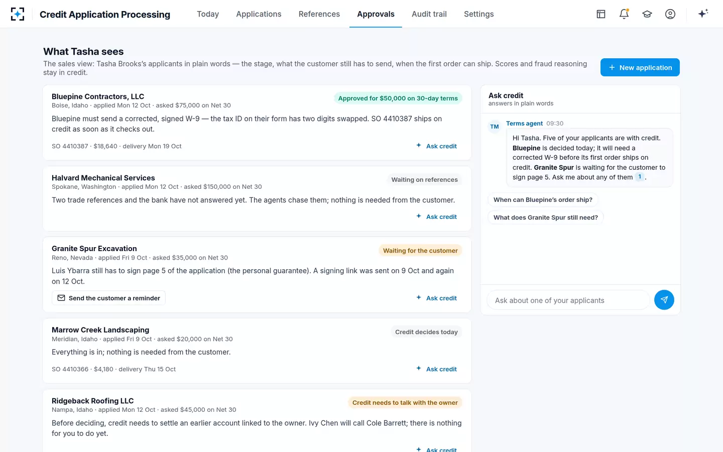 Credit Application Processing — What sales sees