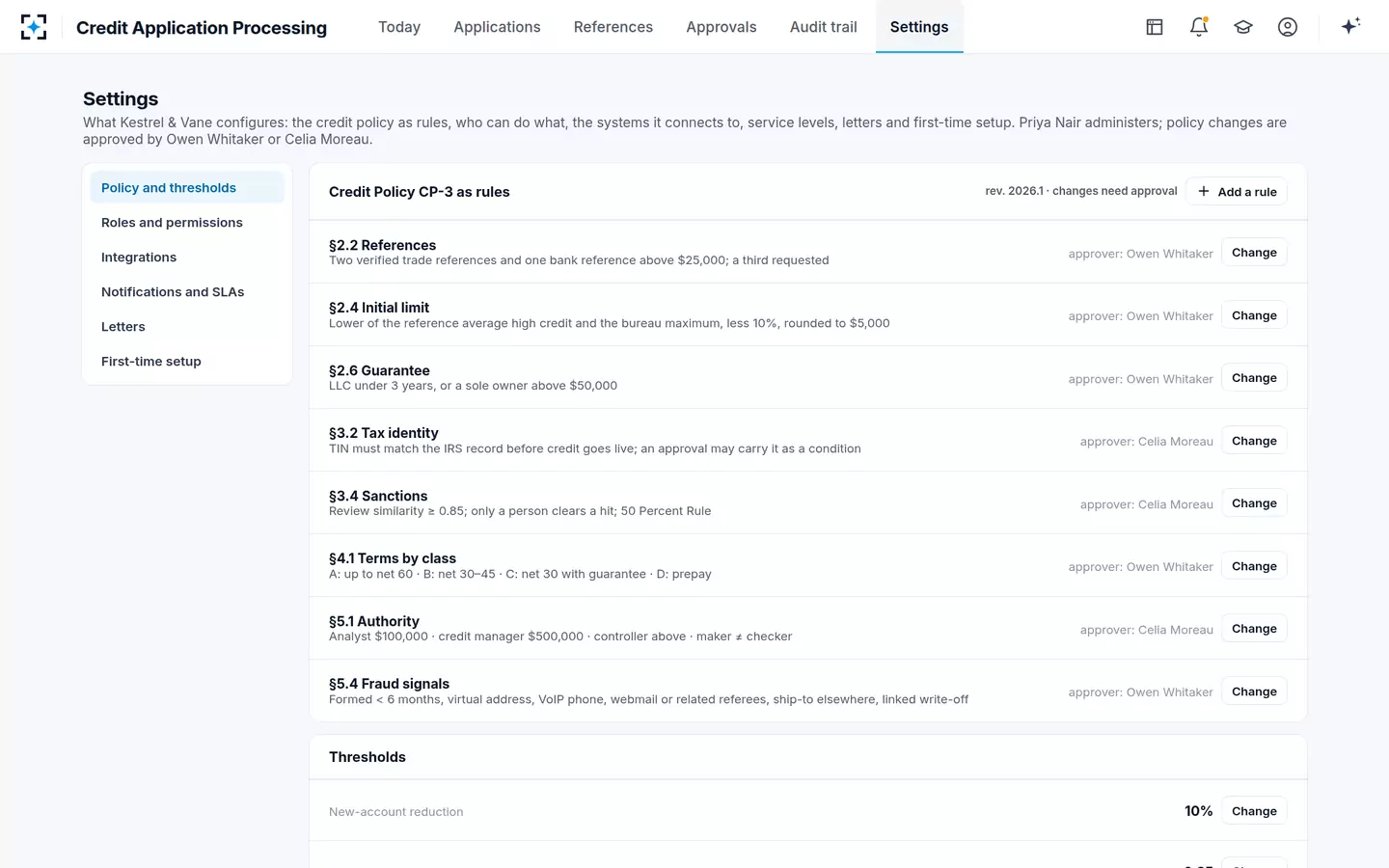 Credit Application Processing — Your credit policy