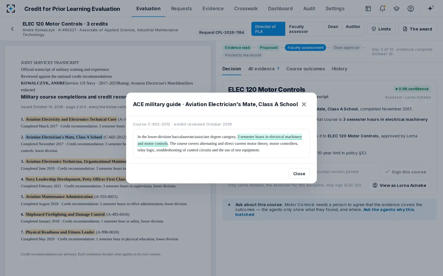 Credit for Prior Learning Evaluation — Every value opens its source