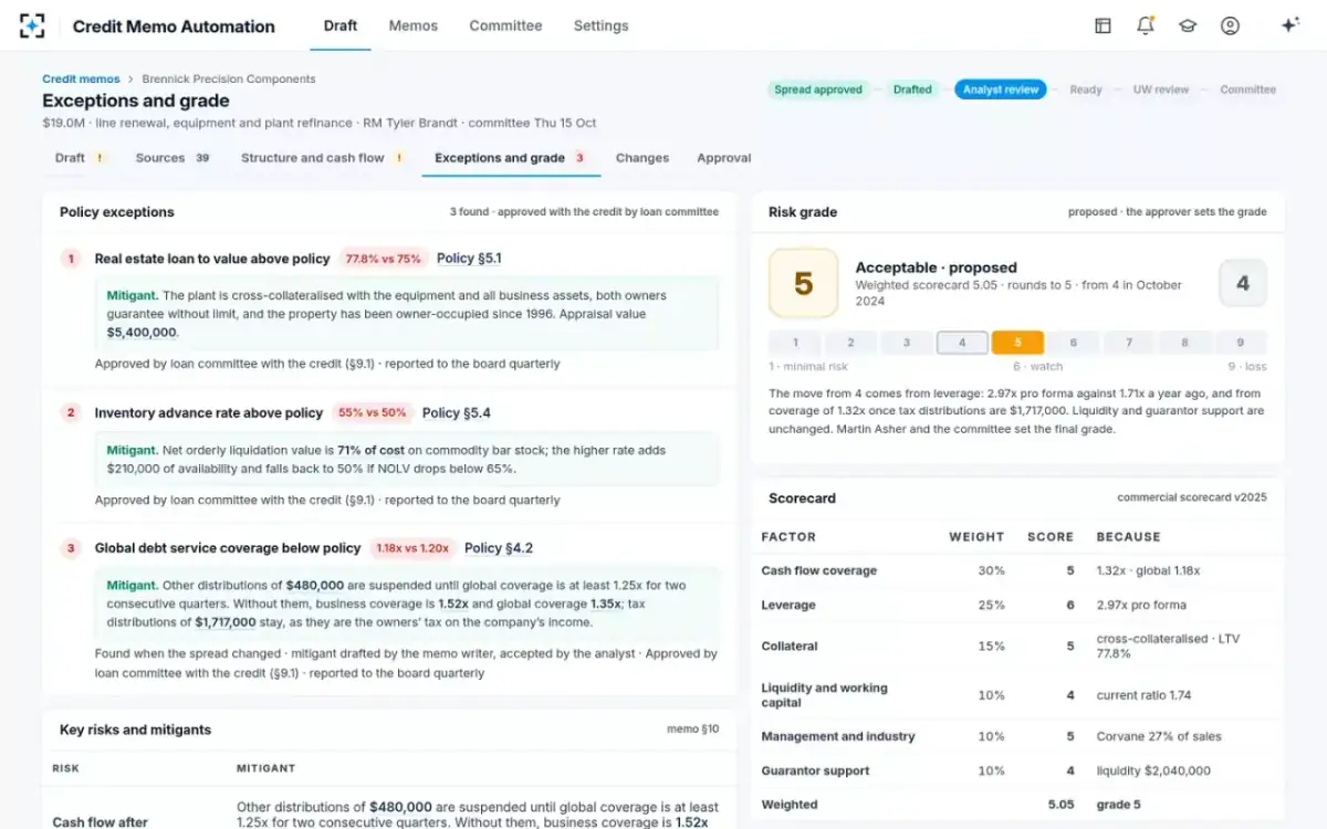 Credit Memo Automation — Exceptions and grade