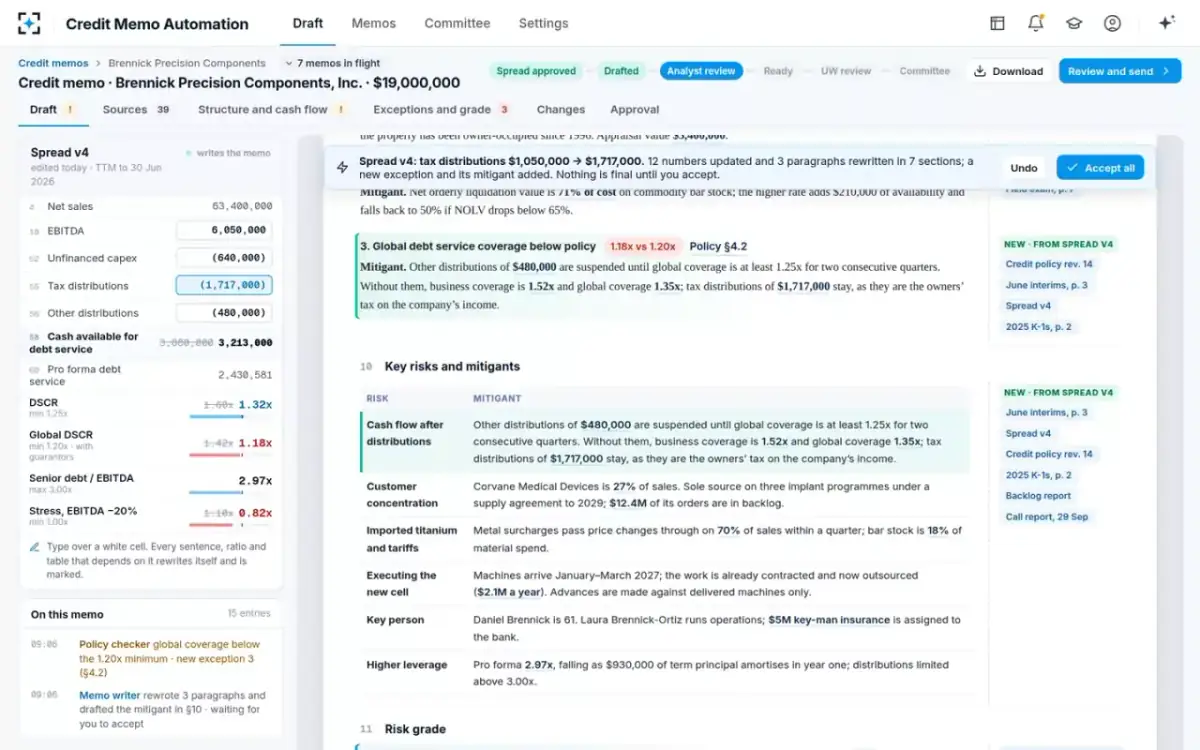 Credit Memo Automation — New exception and mitigant