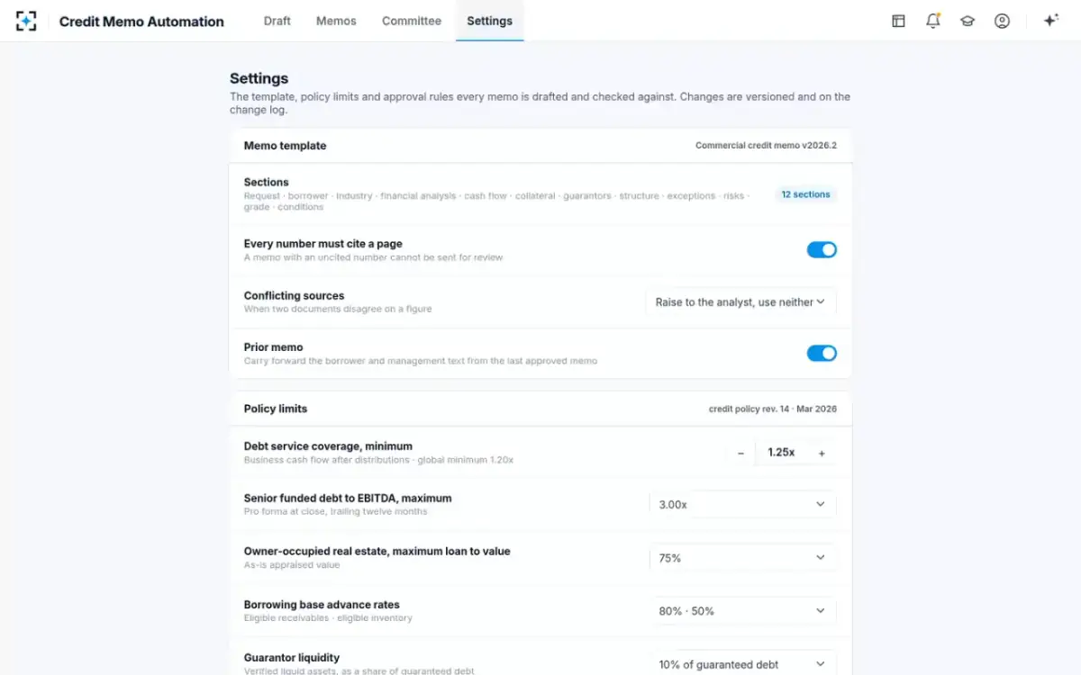 Credit Memo Automation — Template and policy