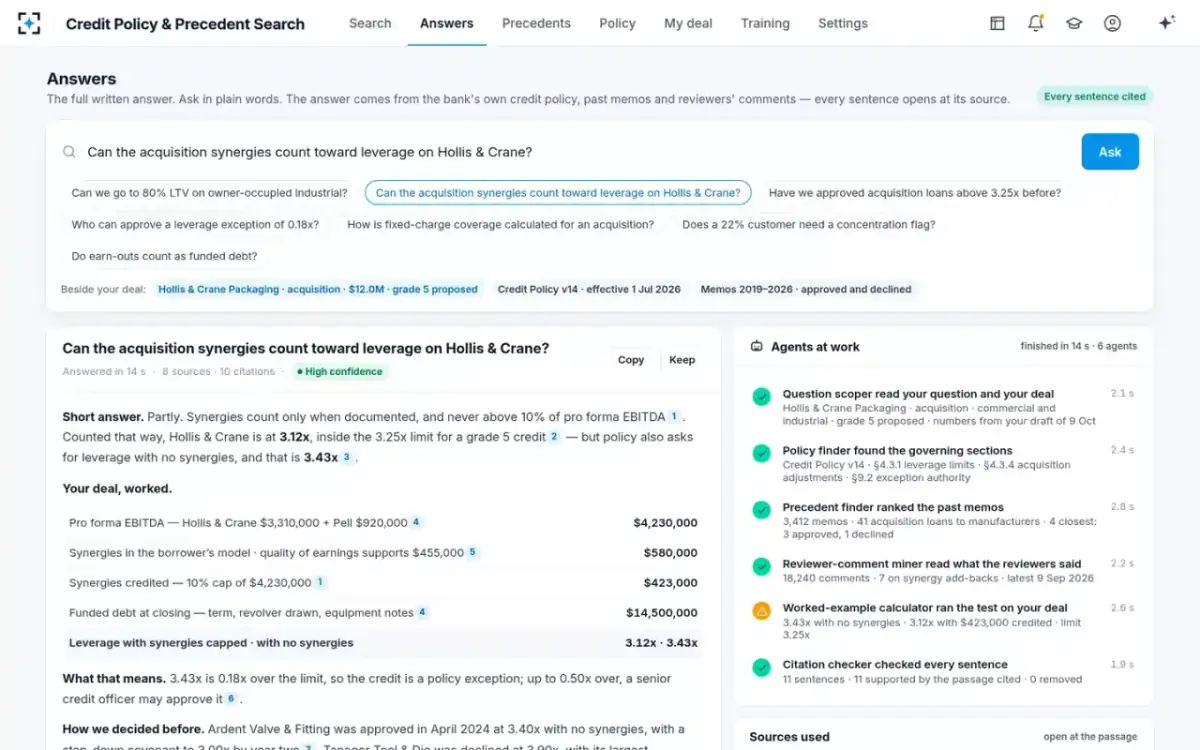 Credit Policy & Precedent Search — The full written answer