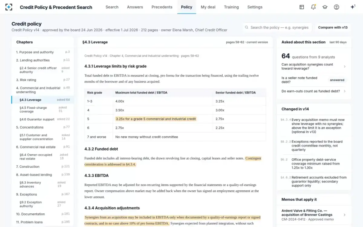 Credit Policy & Precedent Search — The credit policy