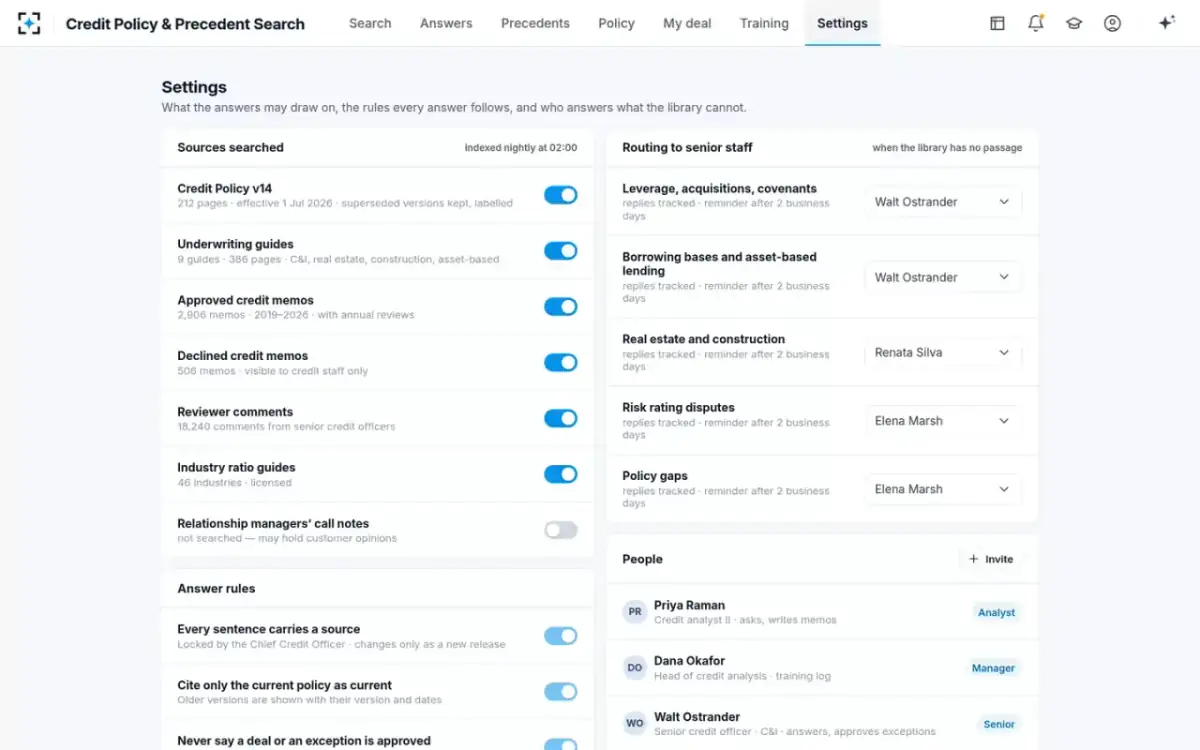 Credit Policy & Precedent Search — Settings
