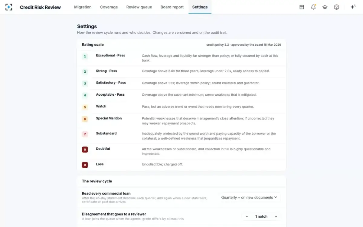 Credit Risk Review — Settings