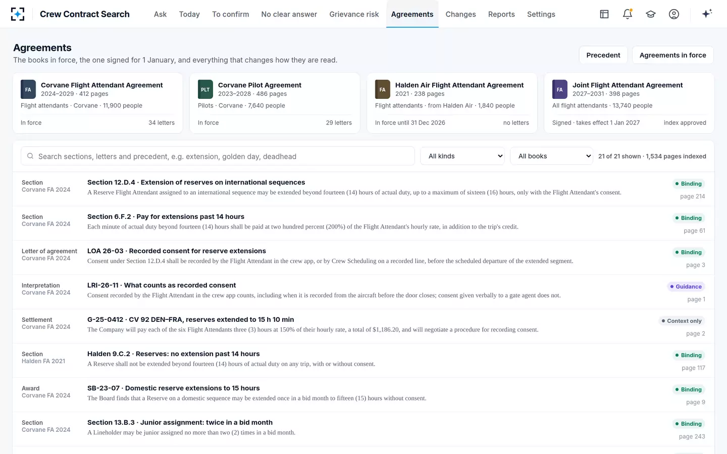Crew Contract Search — Agreements and precedent