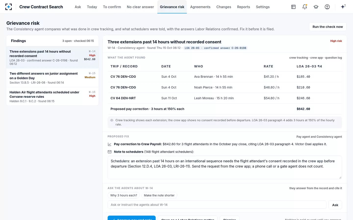 Crew Contract Search — Grievance risk
