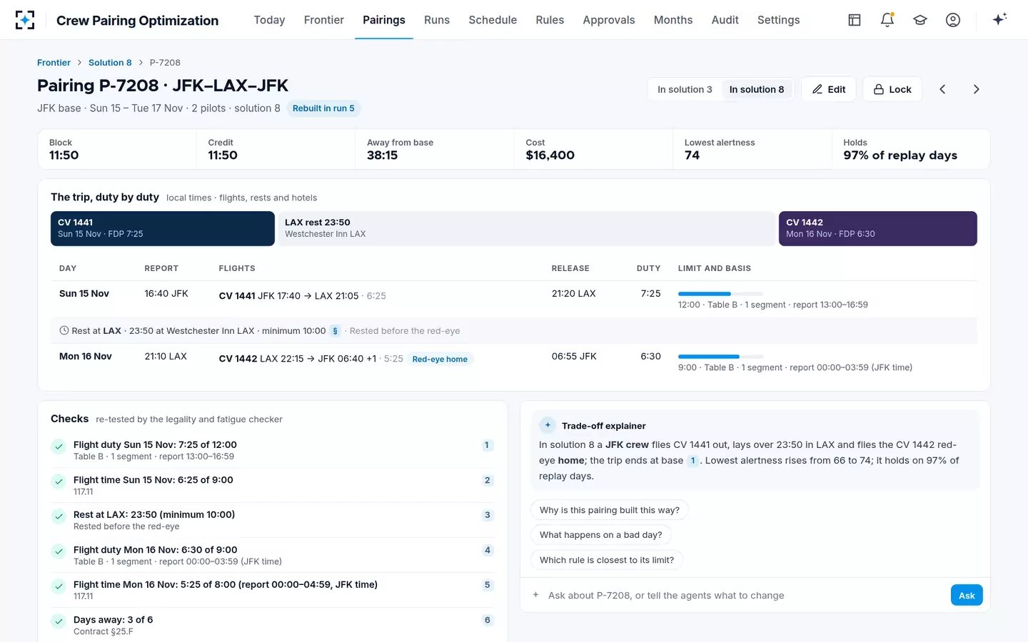 Crew Pairing Optimization — One pairing, duty by duty