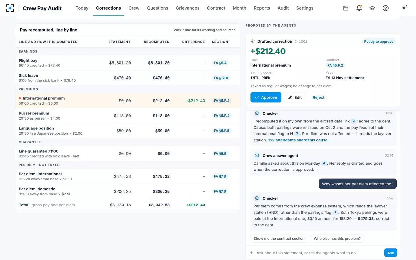 Crew Pay Audit — Asking the pay agents