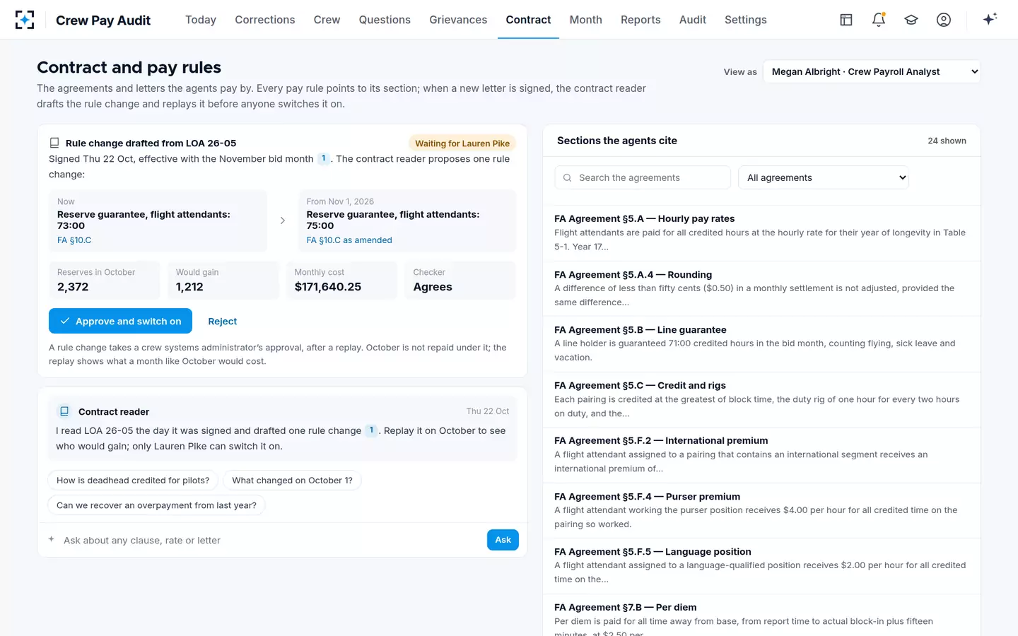 Crew Pay Audit — Contract and pay rules