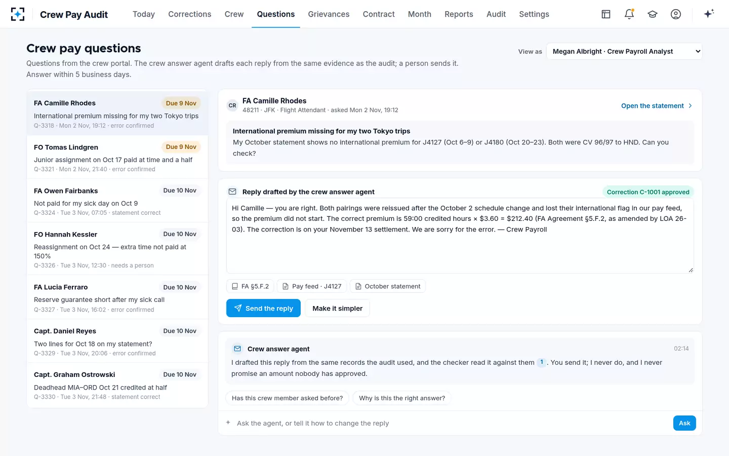 Crew Pay Audit — Crew pay questions