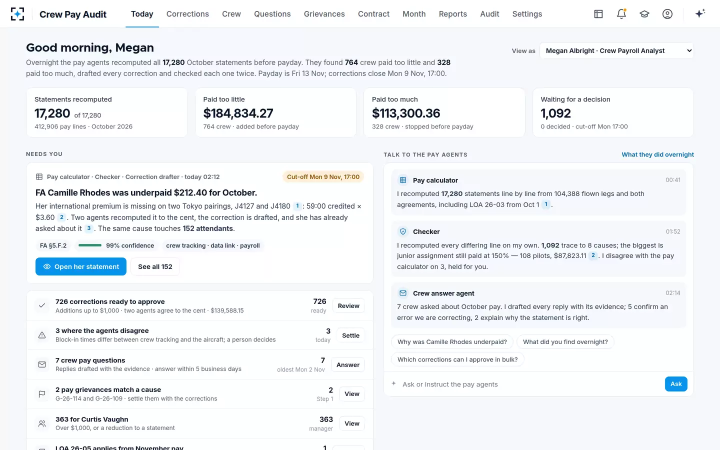 Crew Pay Audit — Today