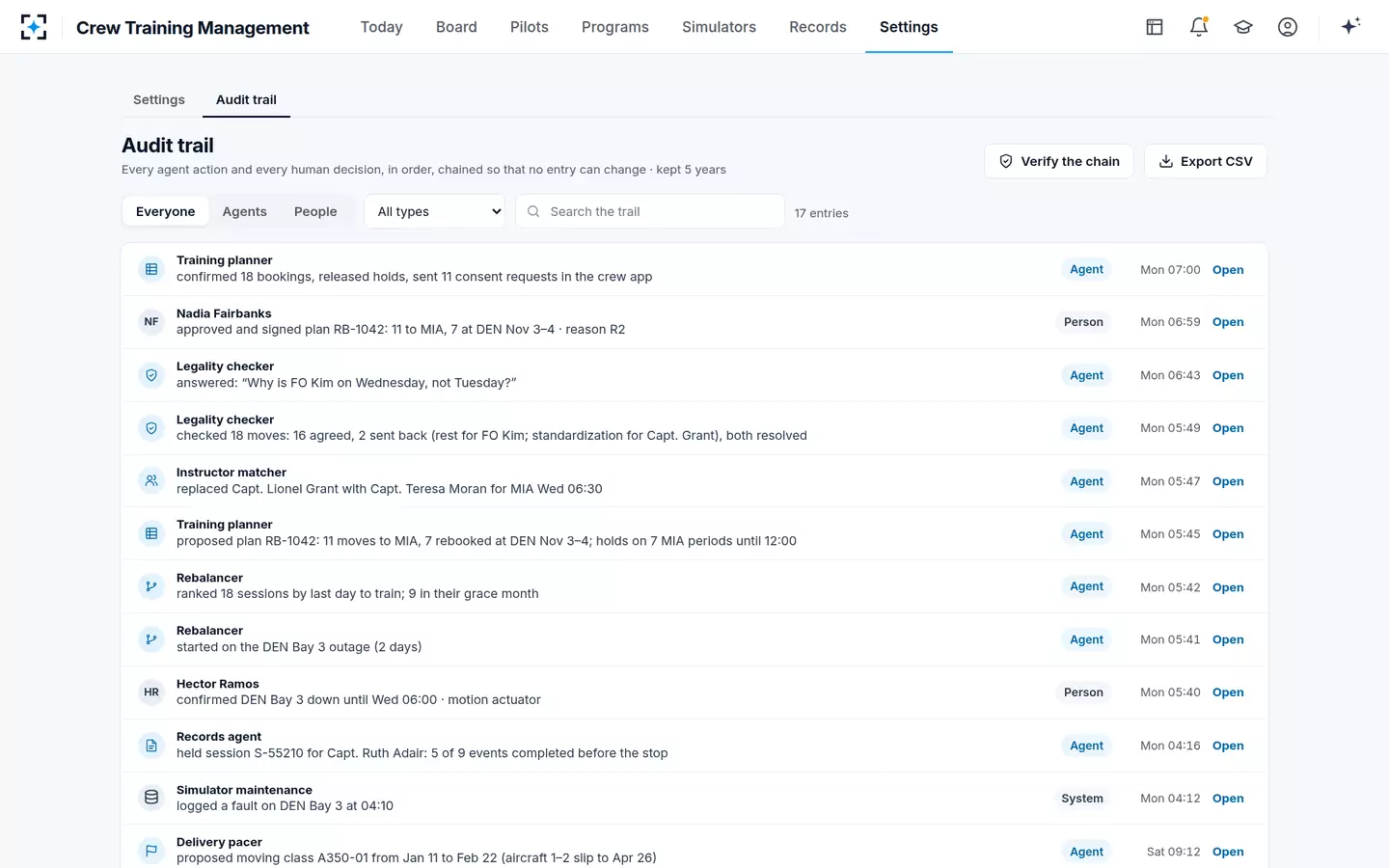 Crew Training Management — Audit trail