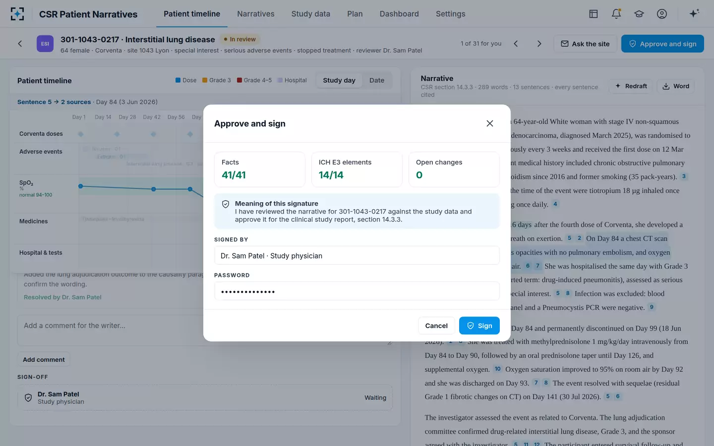 CSR Patient Narratives — Approve and sign