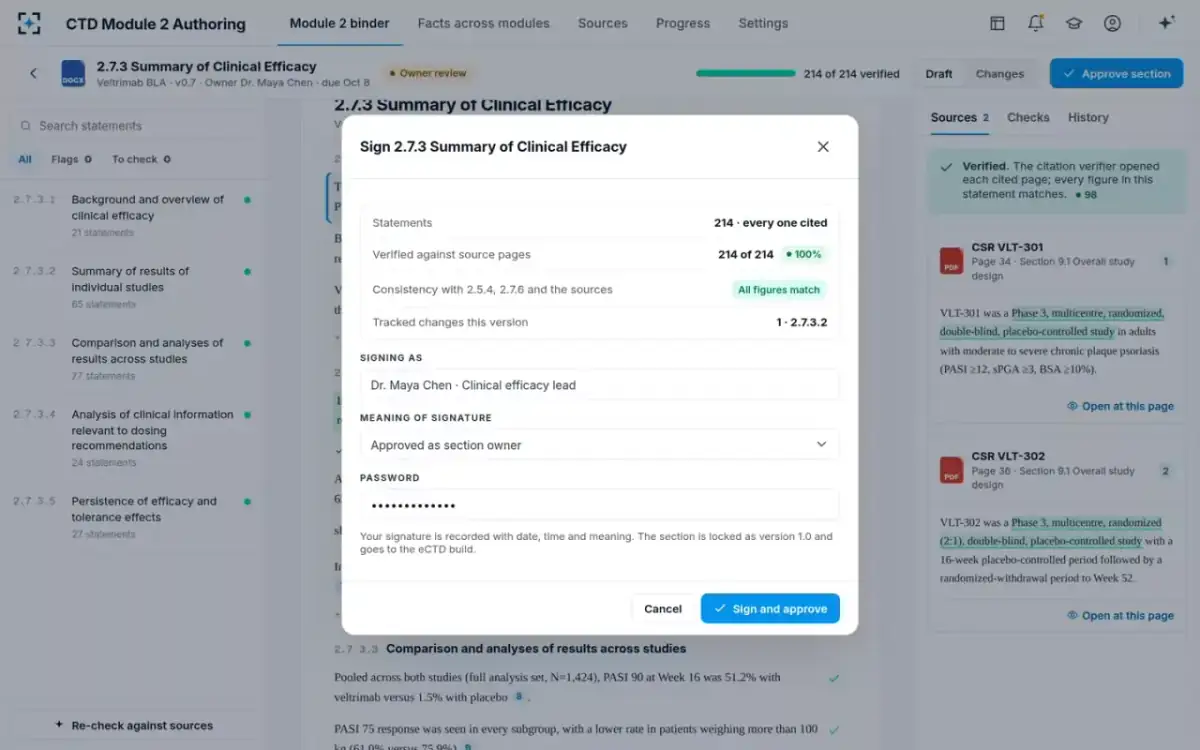 CTD Module 2 Authoring — Sign the section
