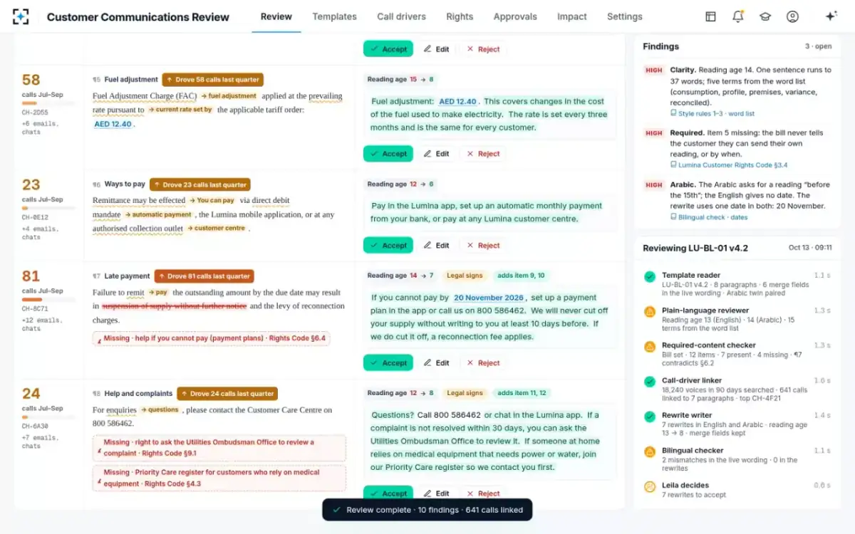 Customer Communications Review — Agents at work