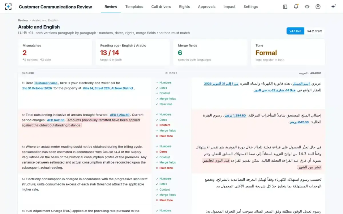 Customer Communications Review — Arabic and English