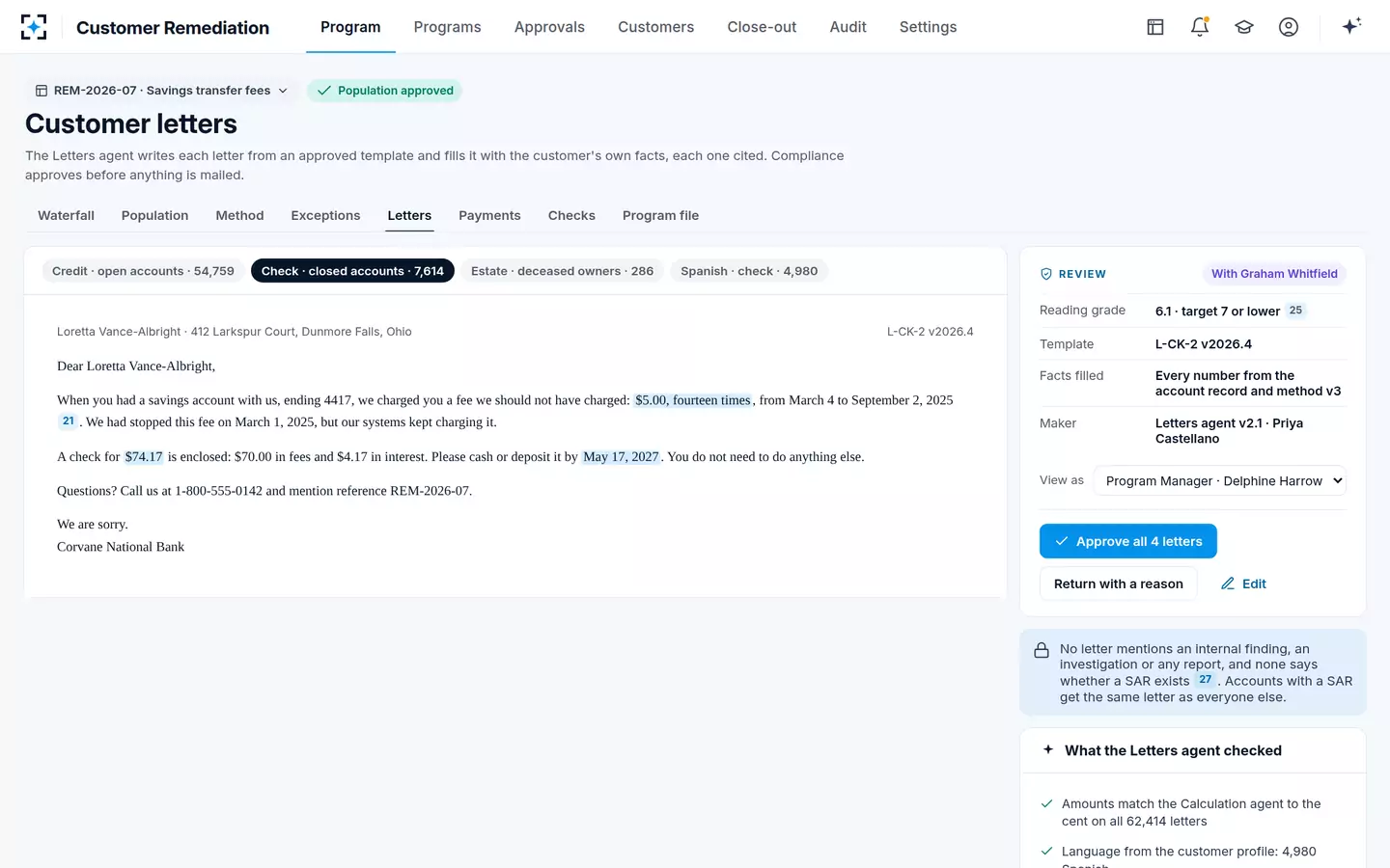 Customer Remediation — A plain-language refund letter