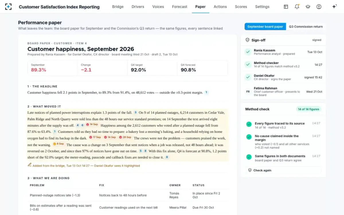 Customer Satisfaction Index Reporting — The board paper