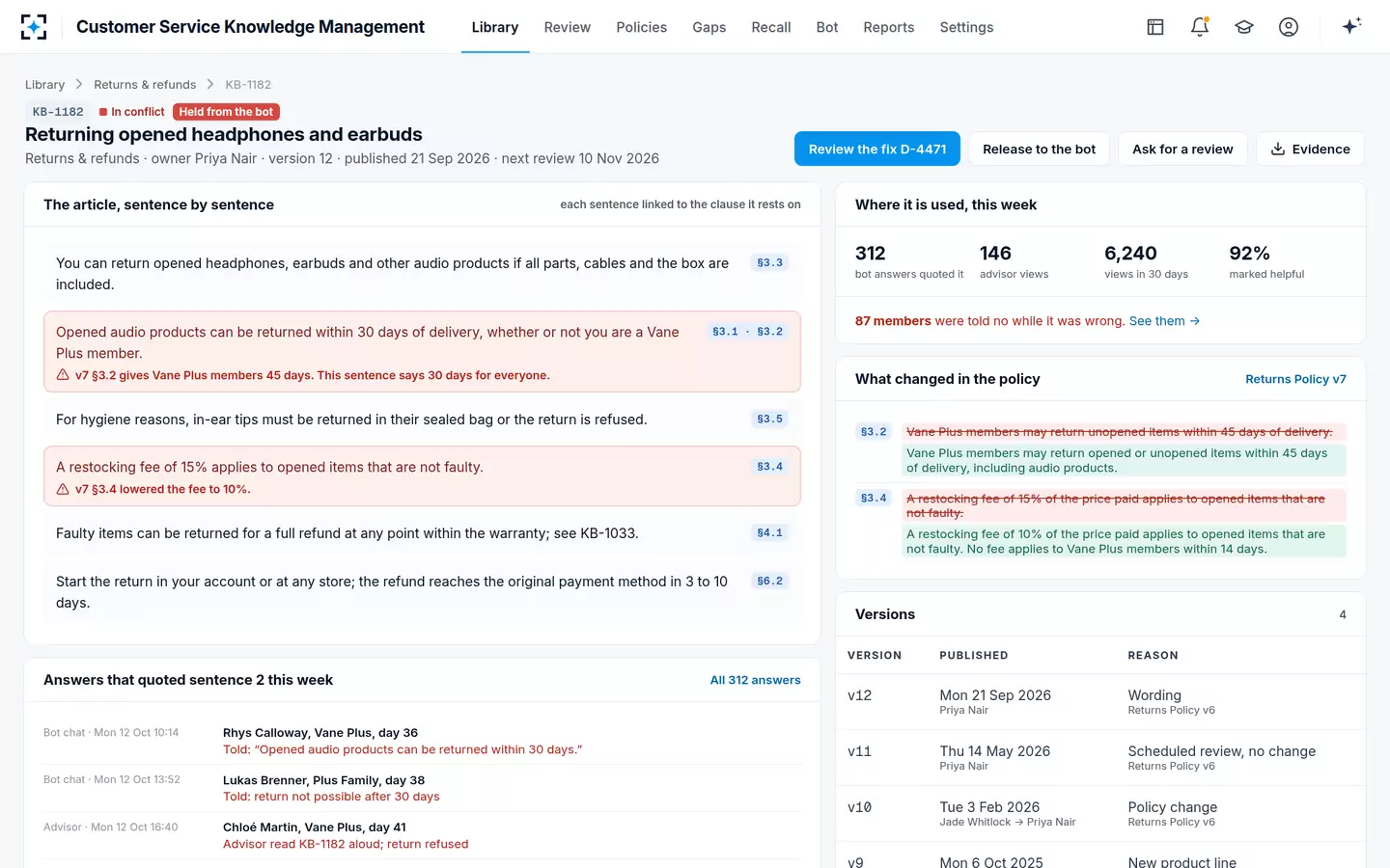 Customer Service Knowledge Management — One article, sentence by sentence
