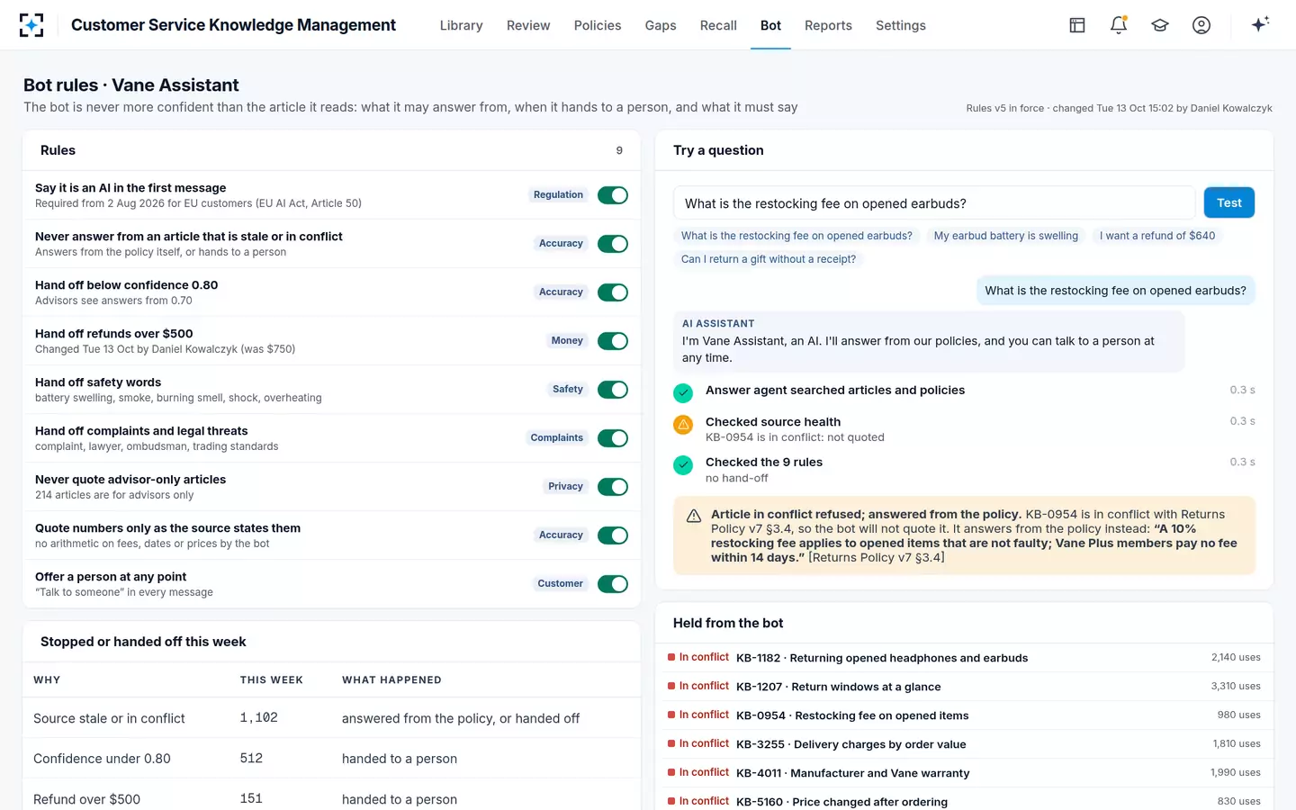 Customer Service Knowledge Management — Bot rules