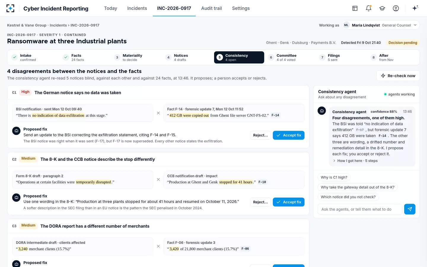 Cyber Incident Reporting — Disagreements between notices