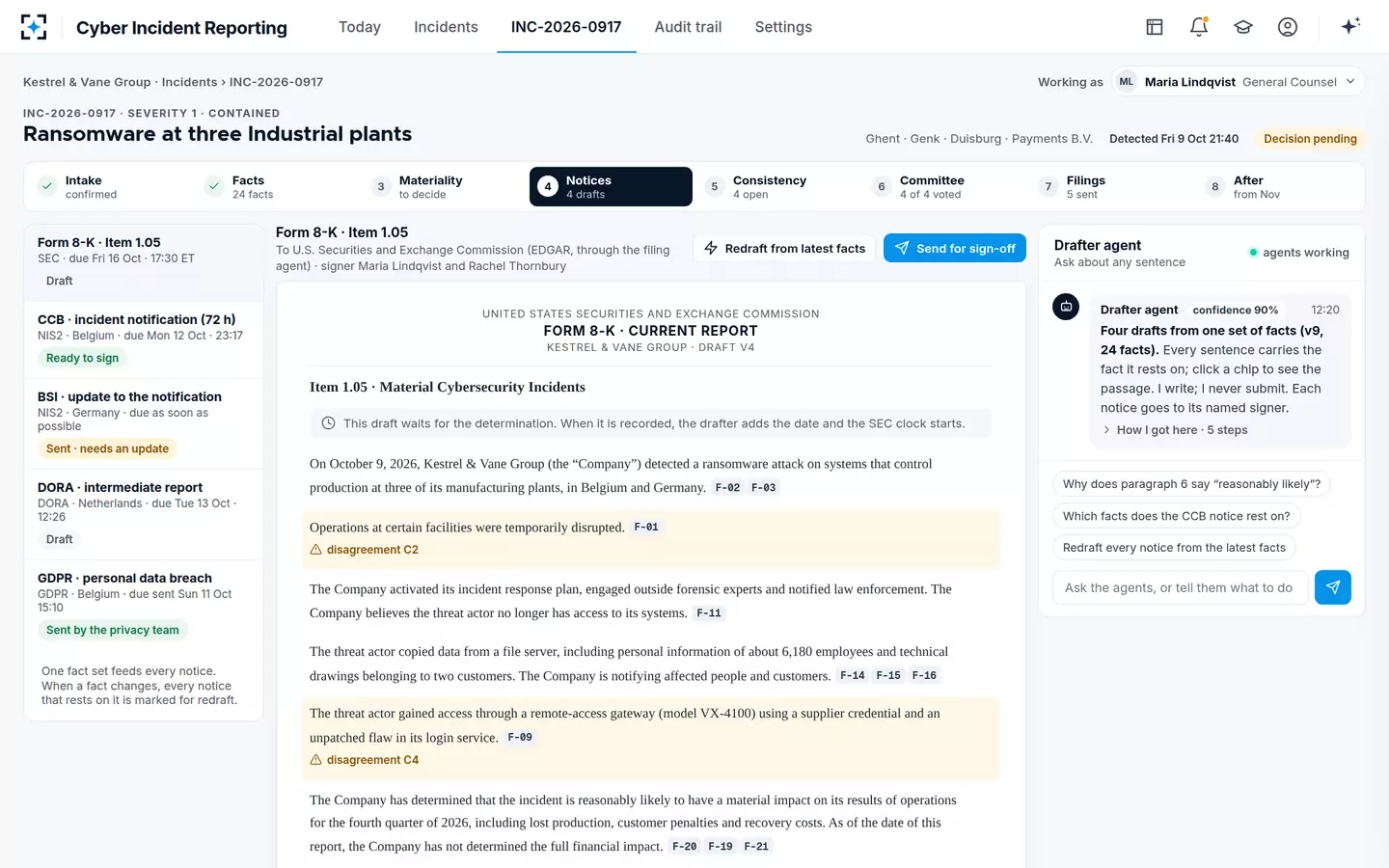 Cyber Incident Reporting — Notices from one fact set