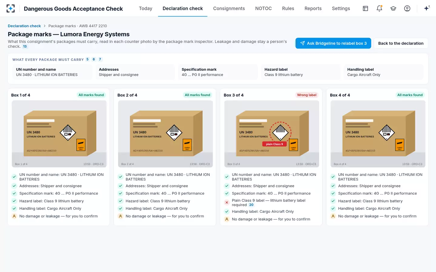 Dangerous Goods Acceptance Check — Package marks and labels
