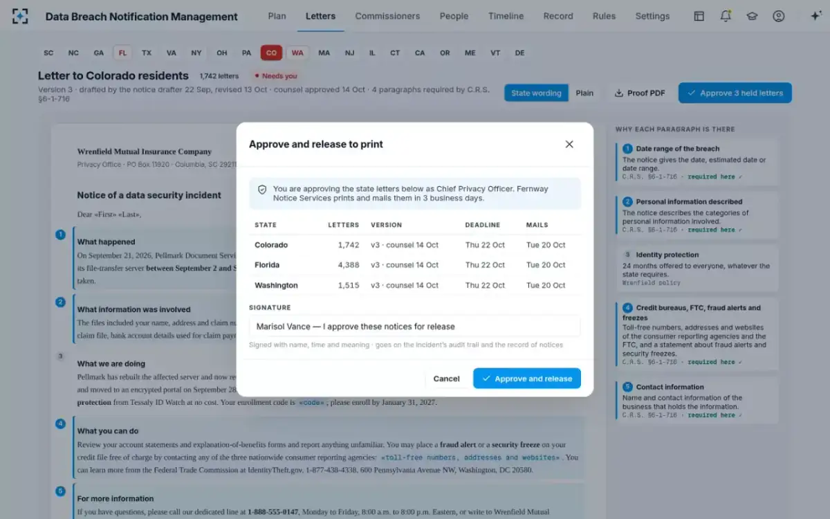 Data Breach Notification Management — Approve and release