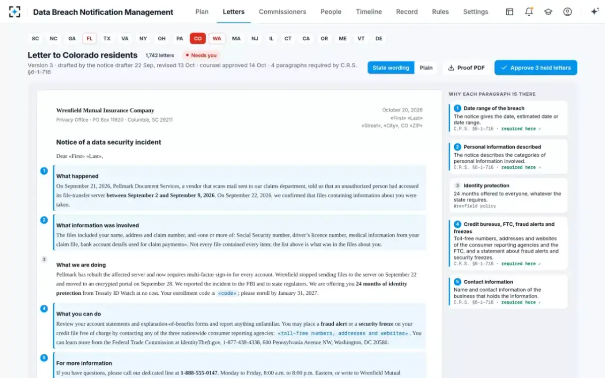 Data Breach Notification Management — The state letter