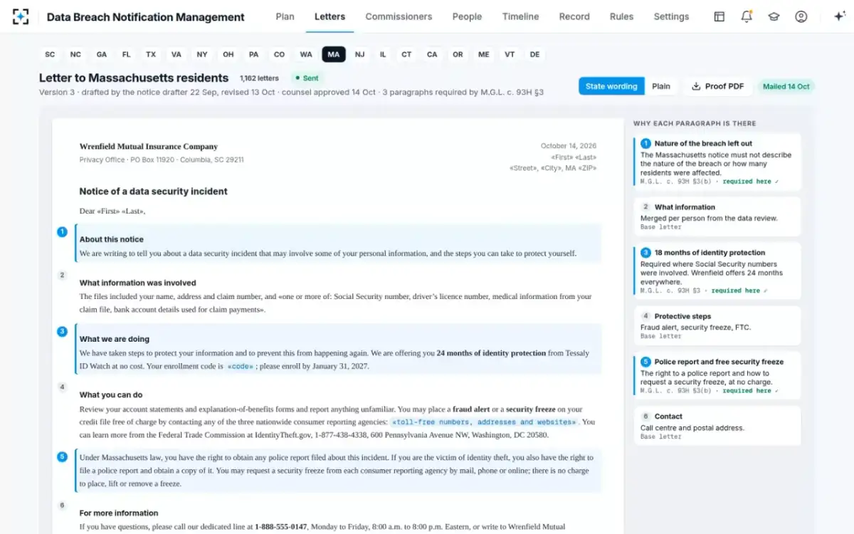 Data Breach Notification Management — State wording